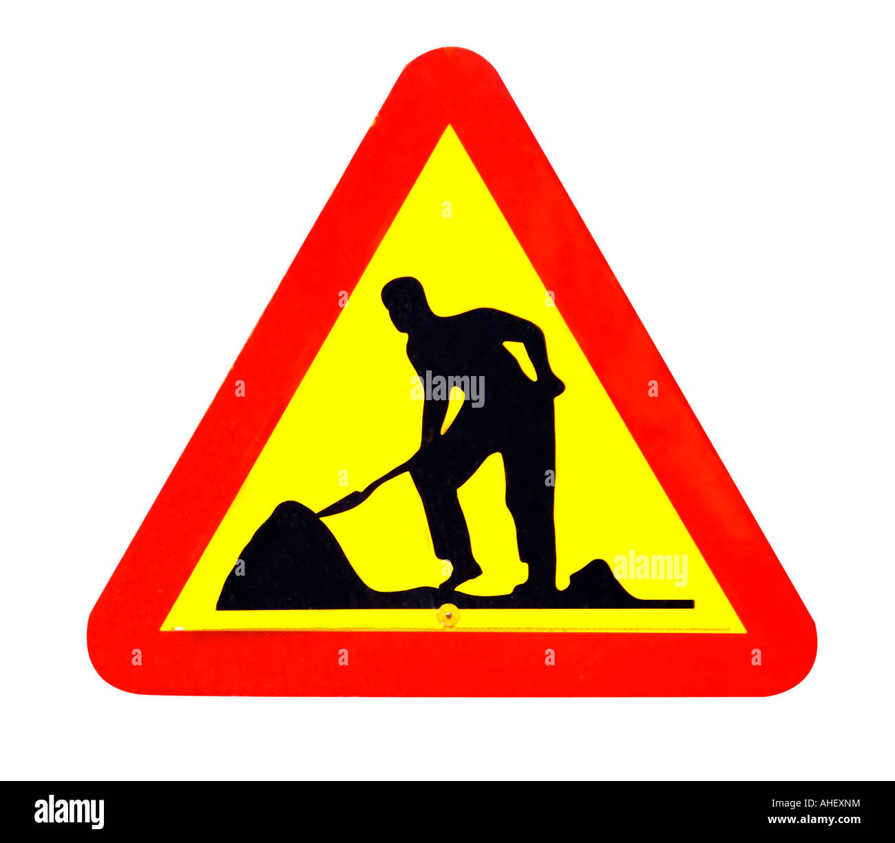 a red and yellow roadworks traffic sign Stock Photo - Alamy