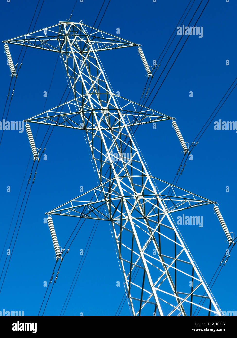 High voltage AC transmission pylon in urban residential area Worcester