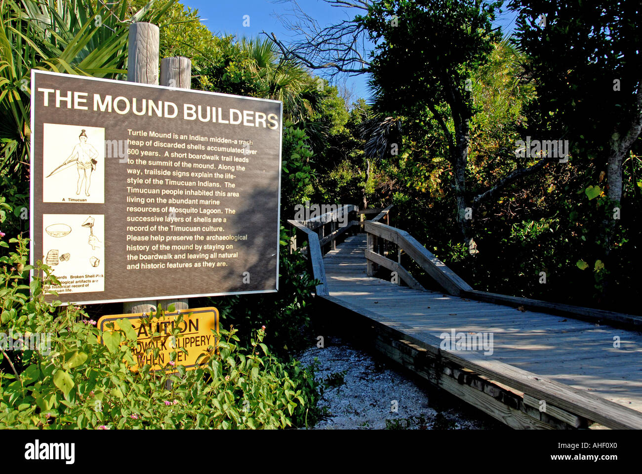 Florida fl Canaveral National Seashore Turtle Mound Indian shell midden boardwalk Stock Photo