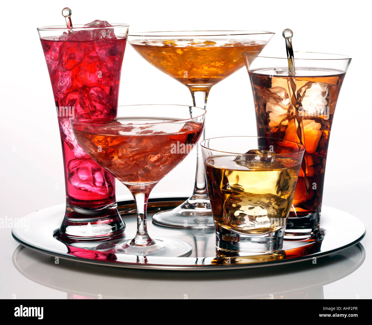 SELECTION OF COCKTAILS ON SILVER TRAY Stock Photo Alamy