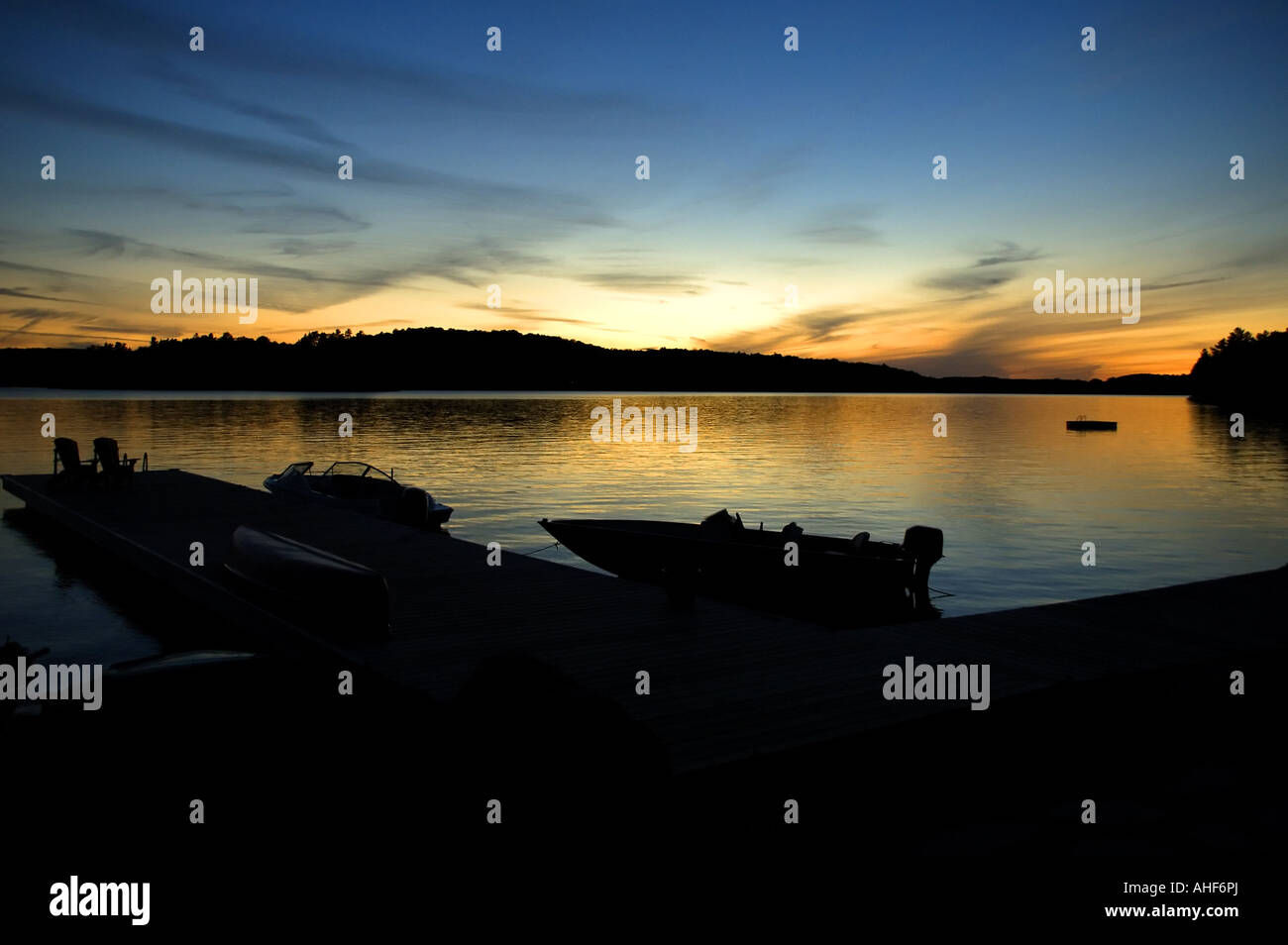 Sunset over Lake of Bays Muskoka Ontario Canada Stock Photo