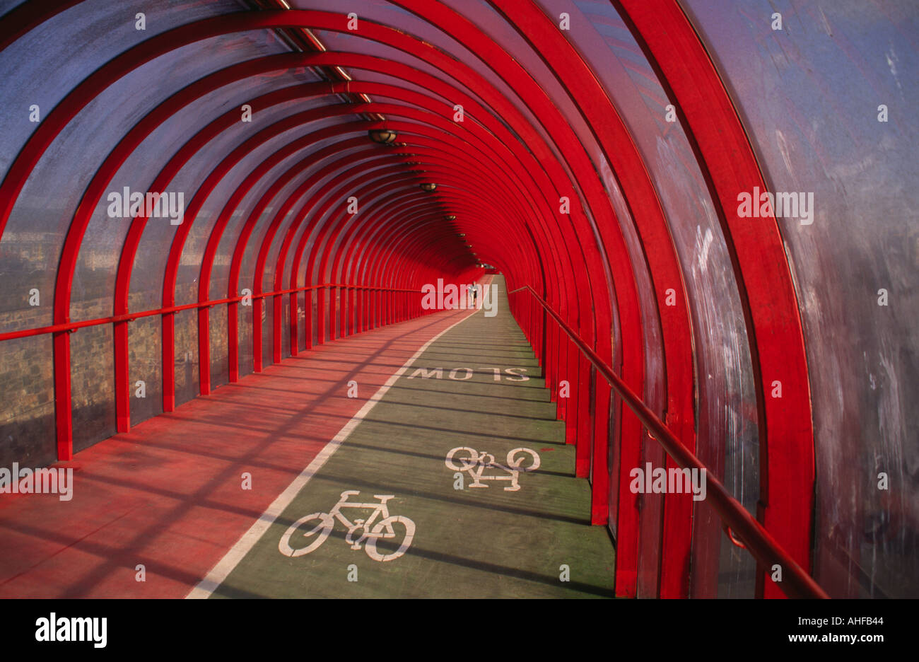 perspex covered cycle lane and walkway to SECC Fienneston glasgow Stock Photo