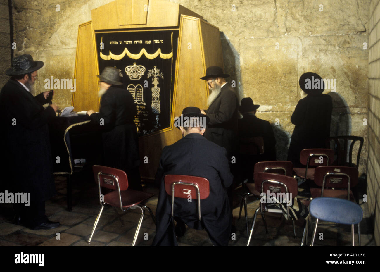 Hasidic Jews Praying In Wilsons Arch By The Western Wall, Jerusalem ...