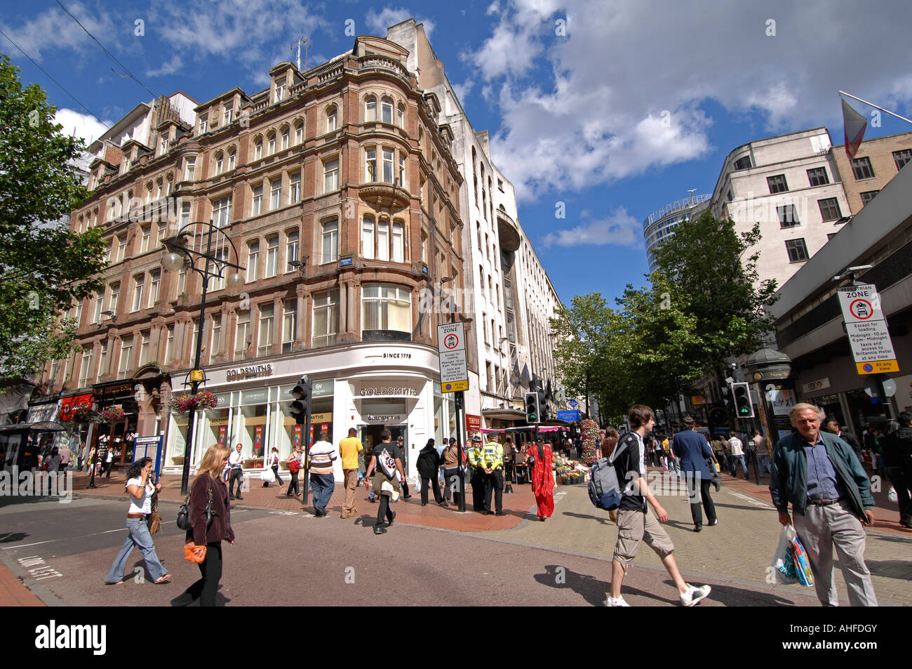Birmingham City Centre street scene. New St. corner of Corporation St