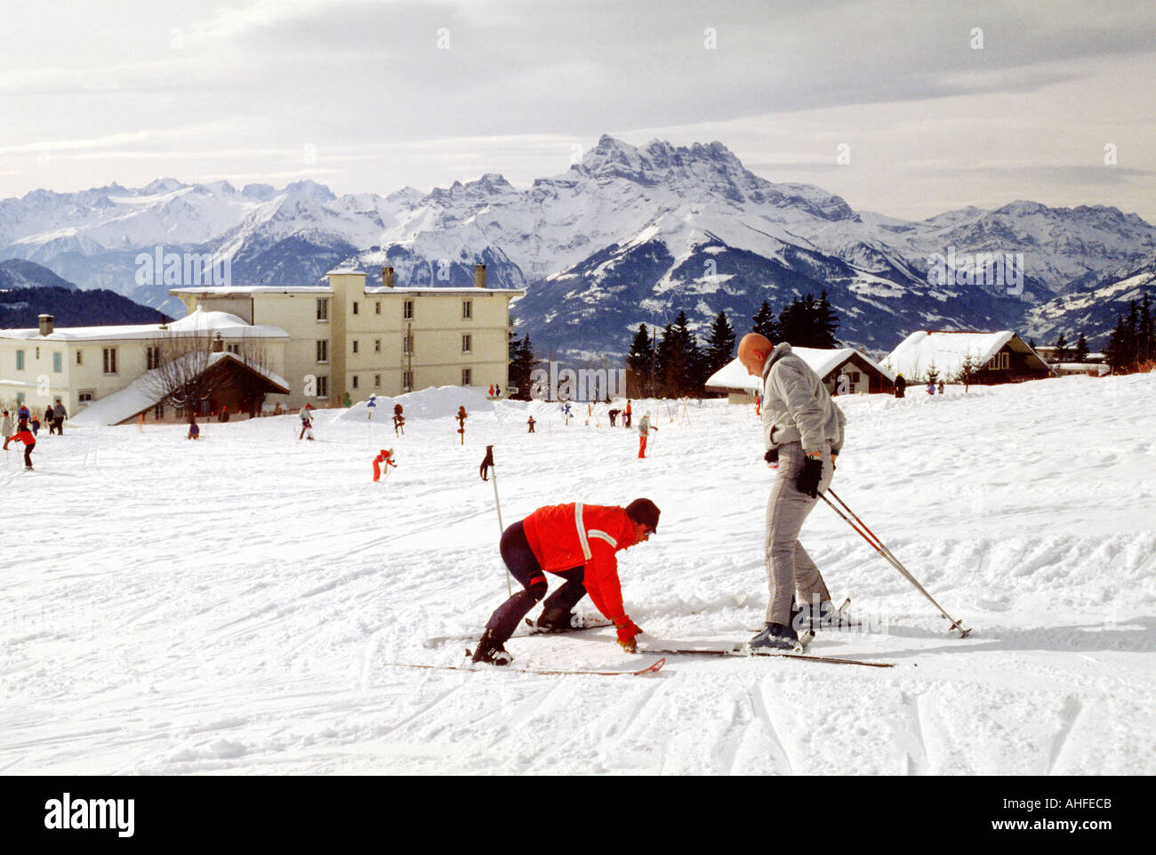 Ski tuition Leysin Switzerland Stock Photo