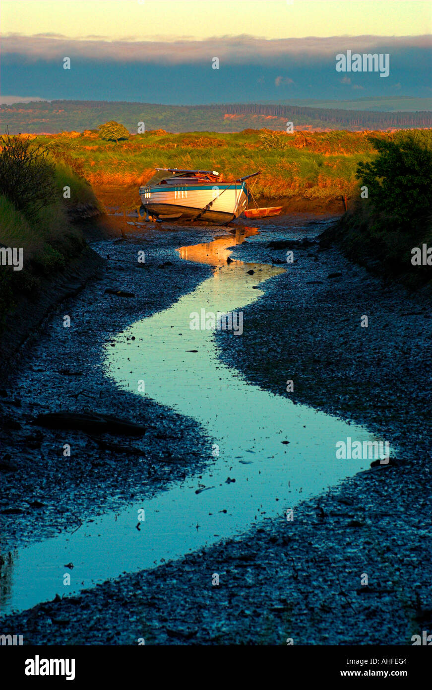 Boat at Low Tide, Pennington Marsh, Lymington, Hampshire Stock Photo Alamy