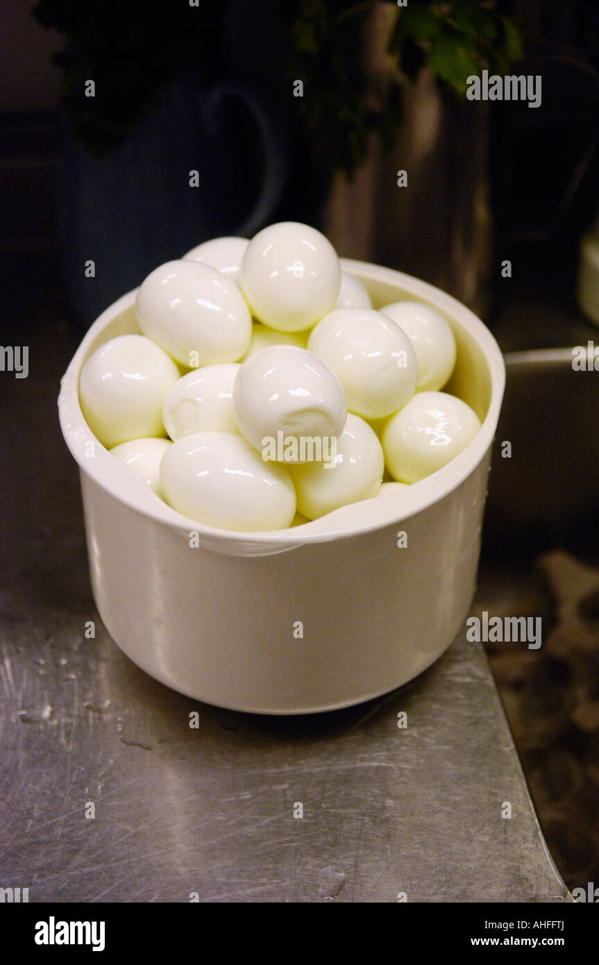 Boiled eggs in a pot Stock Photo