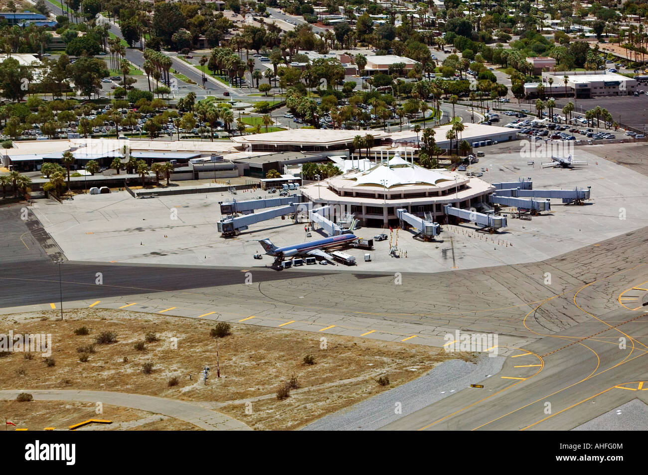 Aerial view of Palm Springs, Calfornia airport Stock Photo