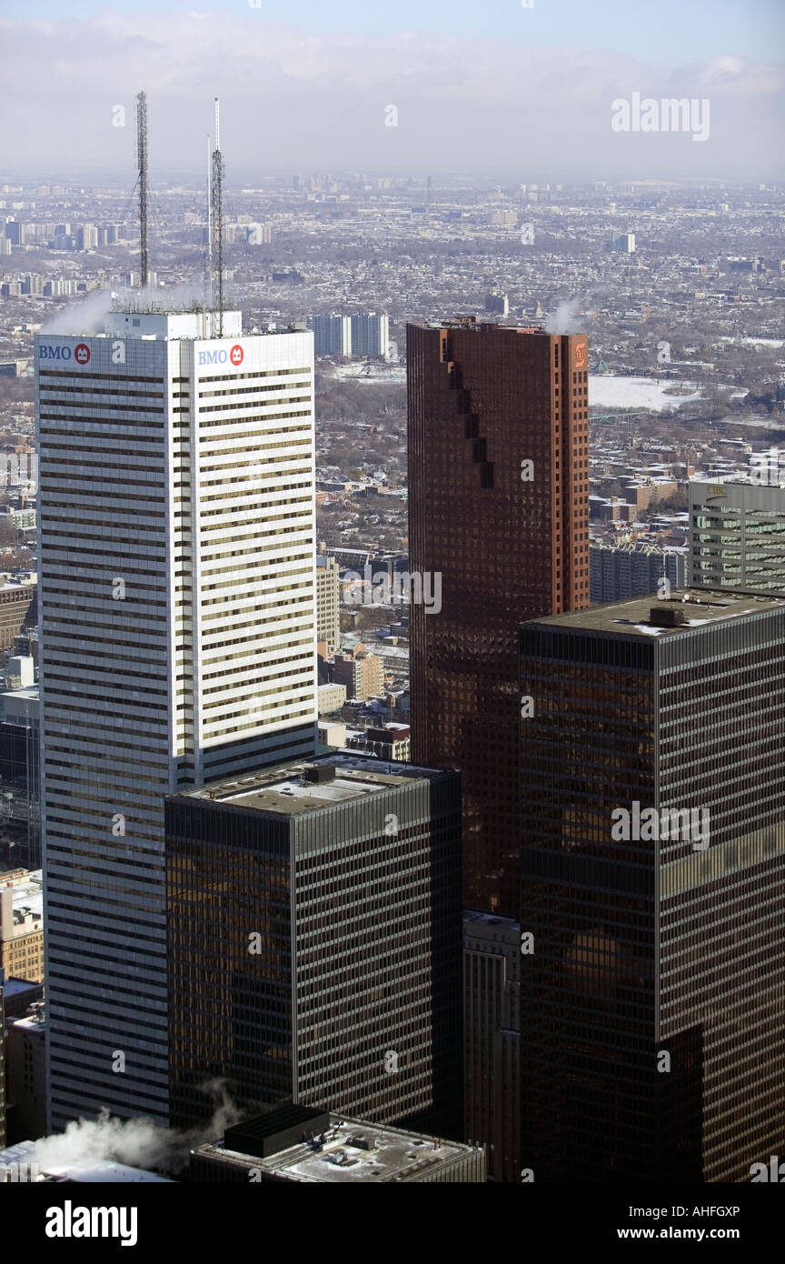 aerial view above BMO tower building Toronto Ontario Canada Stock Photo