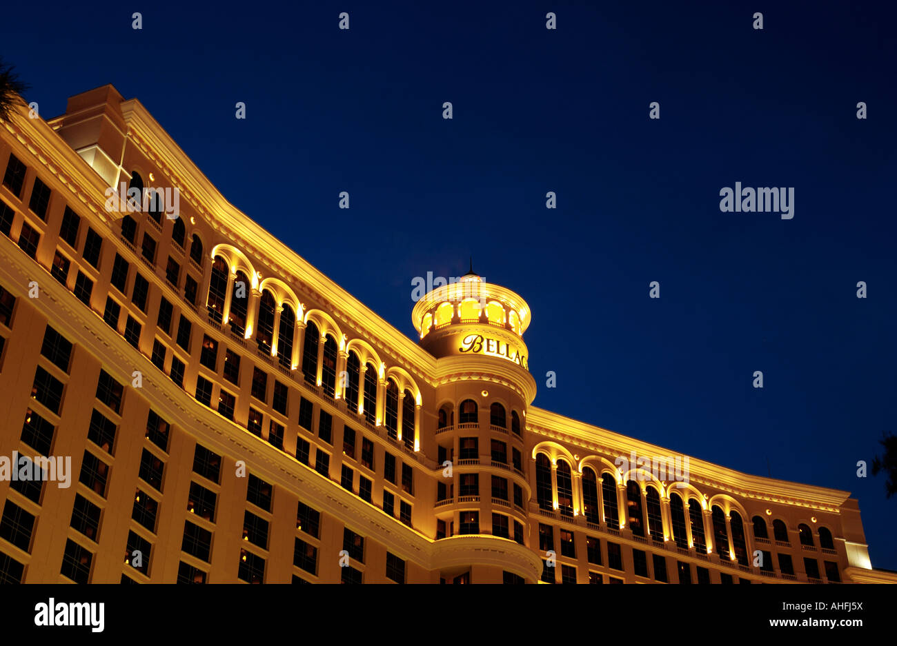 Exterior of Bellagio hotel at dusk Stock Photo