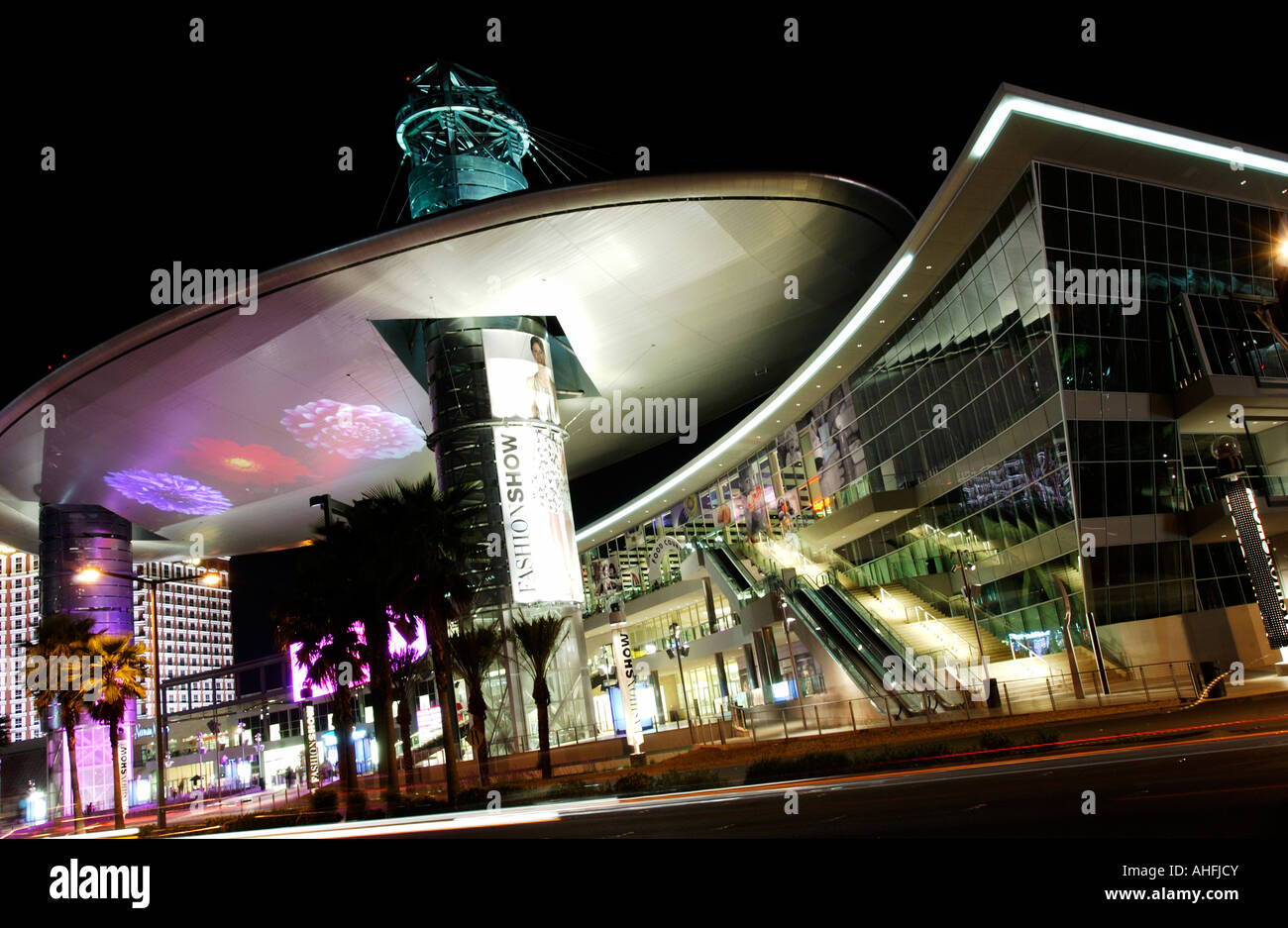 Fashion Show Mall exterior at night Las Vegas Stock Photo