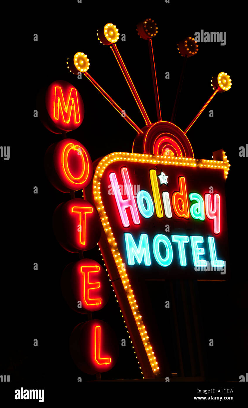 Holiday Motel neon sign Las Vegas strip Stock Photo