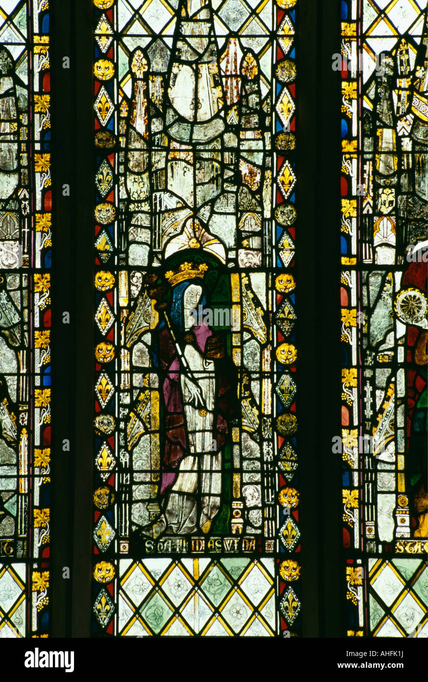 Close up of stained glass church window Stock Photo - Alamy