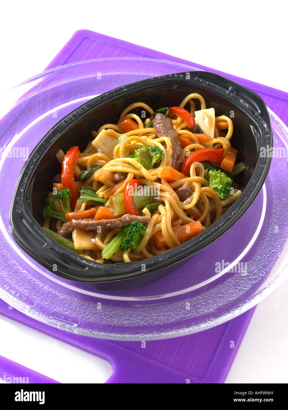 Beef chow mein ready meal editorial food Stock Photo