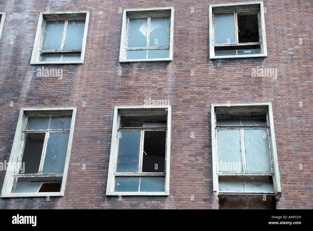 broken windows in Manchester Stock Photo