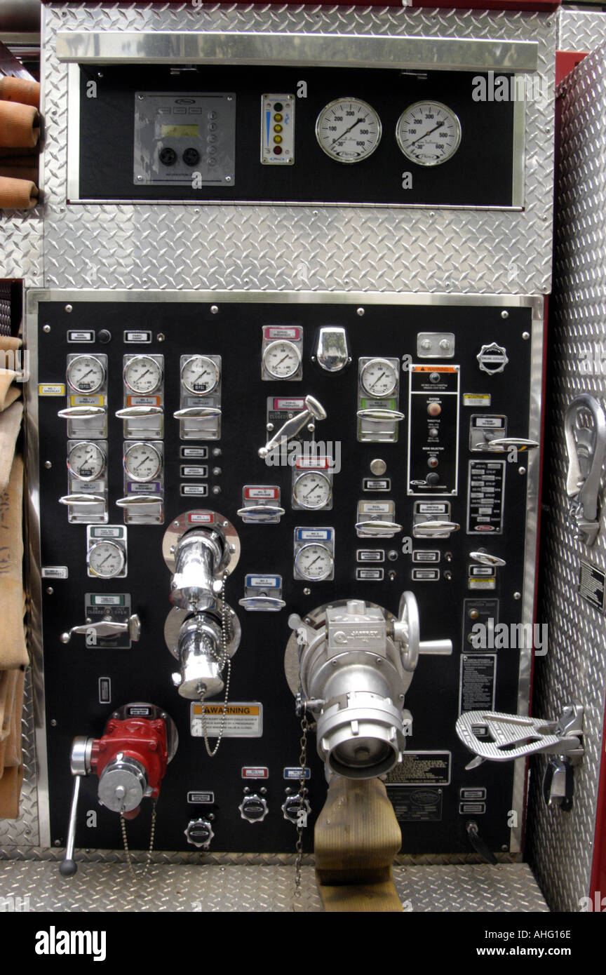 Closeup of fire engine pumping control panel Stock Photo Alamy