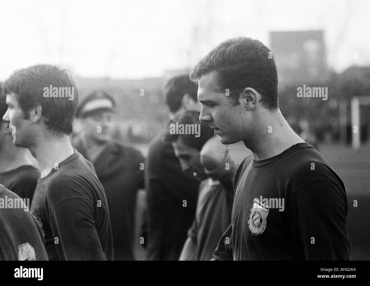 football, DFB Cup, quarter final, 1966/1967, Stadium Glueckaufkampfbahn in Gelsenkirchen, Schalke 04 versus Bayern Munich 2:3, football players leaving the pitch, left Rudolf Nafziger (Munich), right Franz Beckenbauer (Munich) Stock Photo