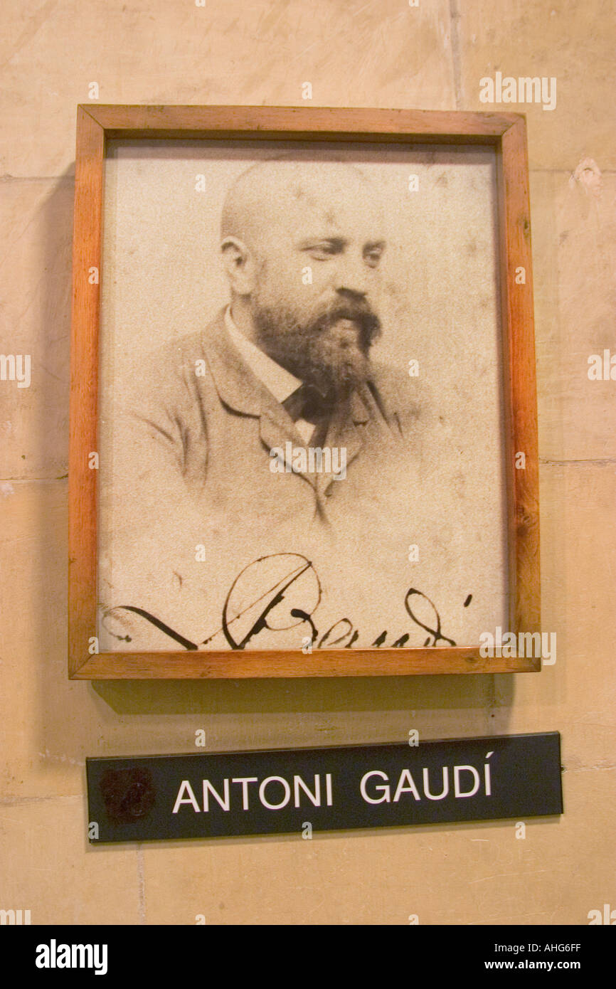 Barcelona Spain Photograph of Antoni Gaudi in Crypt museum below Sagrada Familia Stock Photo