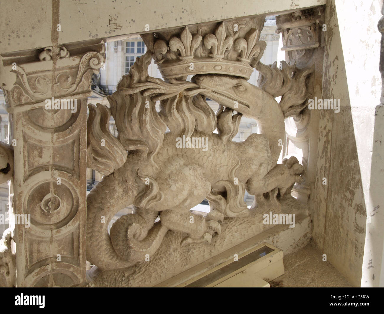 The lizard royal symbol on the famous Blois castle staircase Blois Loire Valley France Stock Photo