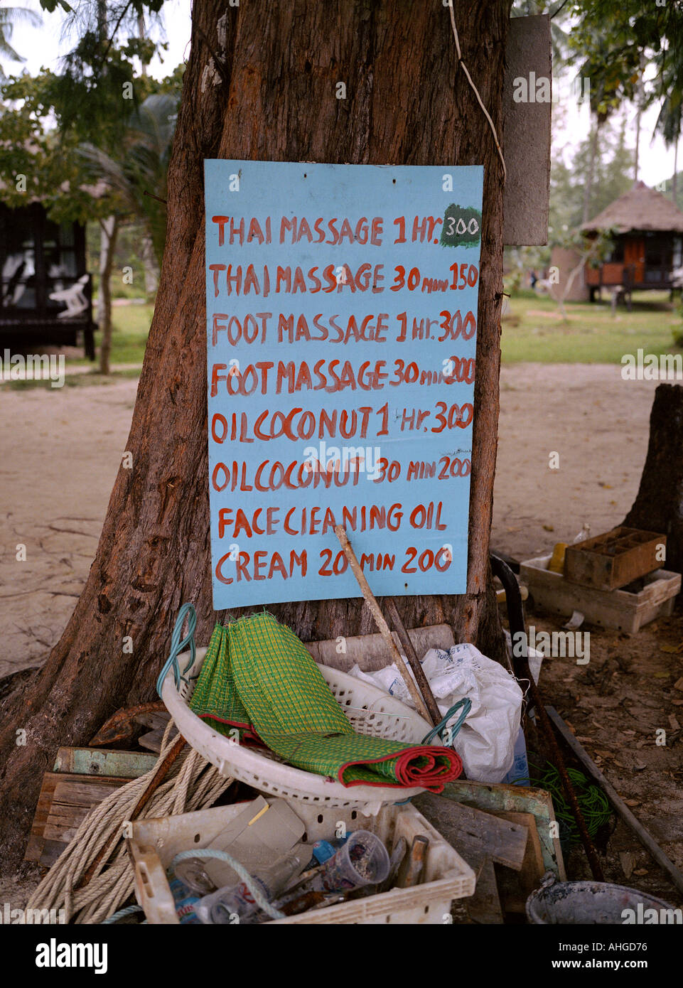 Sign showing prices for Thai massage Phi Phi island Krabi Thailand