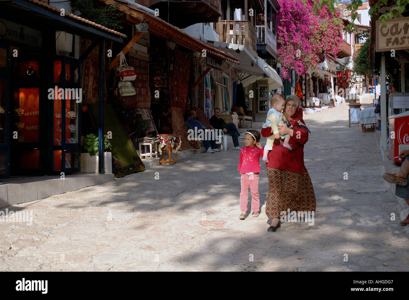 picturesque  a street in town of Kas on Southern coast of Turkey. Stock Photo