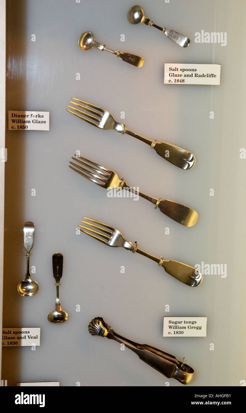 1800s utensils on display at State Museum Columbia South Carolina USA Stock Photo