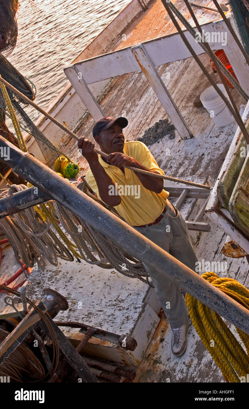 Commercial shrimp fishermen pulls on rope at Gay Fish Company Beaufort SC USA Stock Photo Alamy