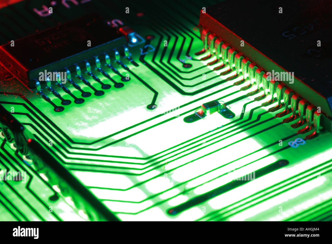 close up of computer printed circuit board Stock Photo