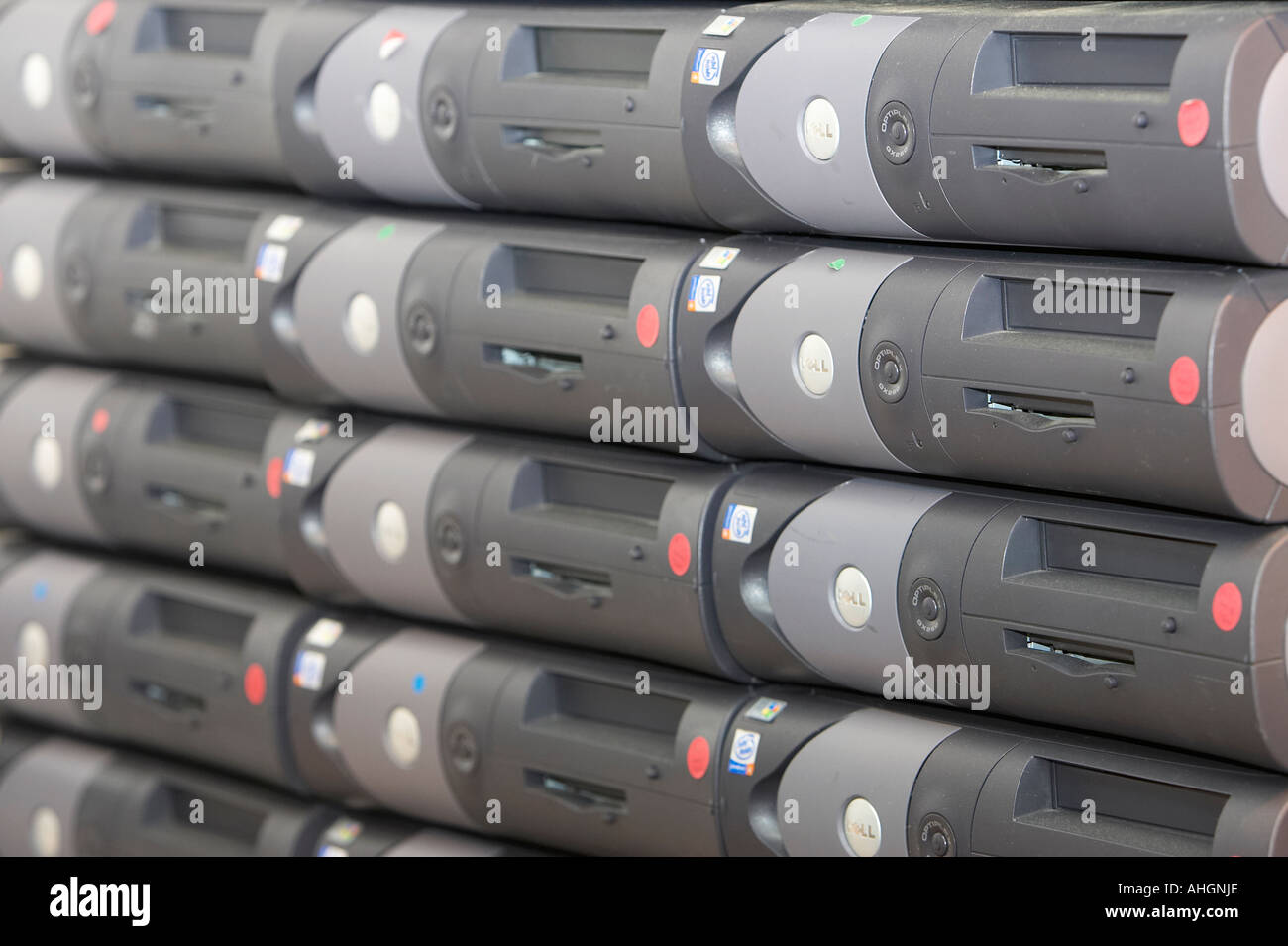 pile of stacks of computer system boxes ready for data wipe and