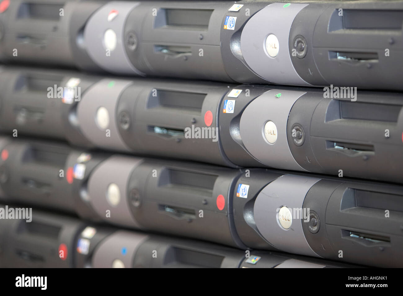 pile of stacks of computer system boxes ready for data wipe and