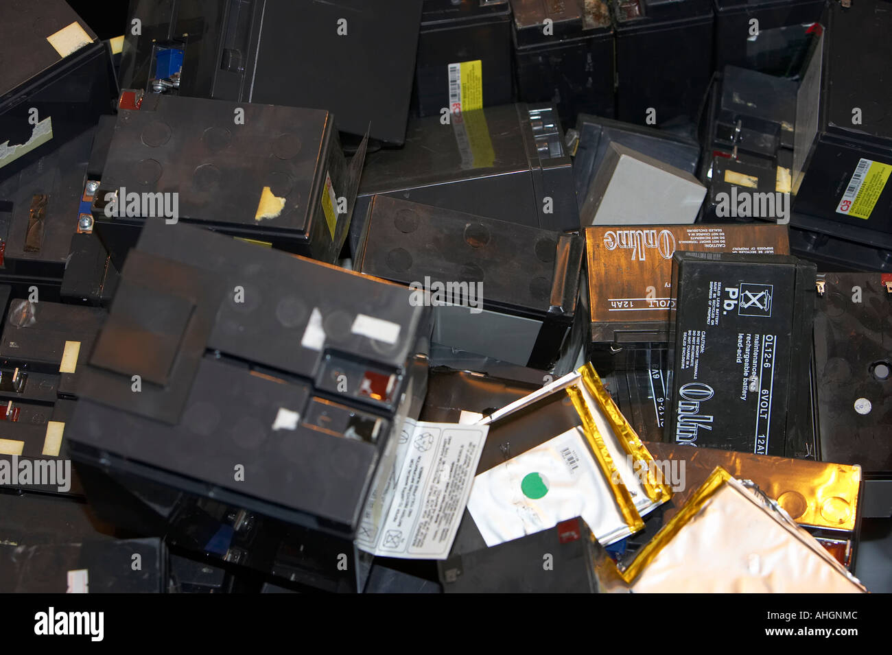 piles of computer and electrical appliance lead acid sealed batteries