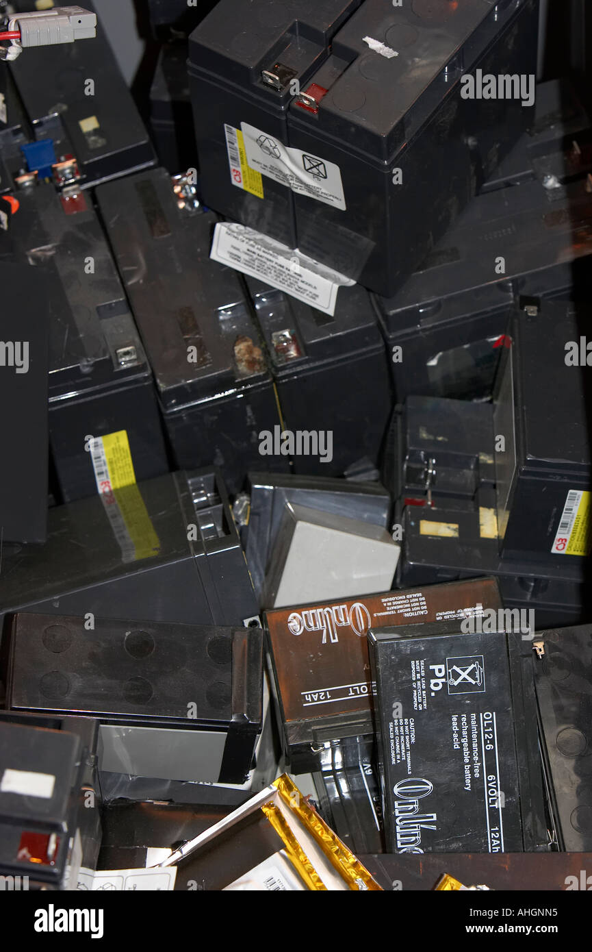 piles of computer and electrical appliance lead acid sealed batteries
