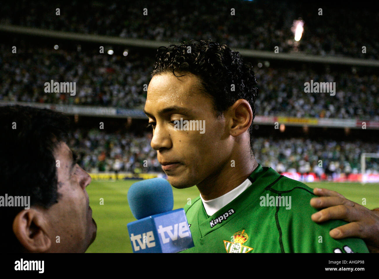 Real Betis international forward Ricardo Oliveira being interviewed Stock Photo