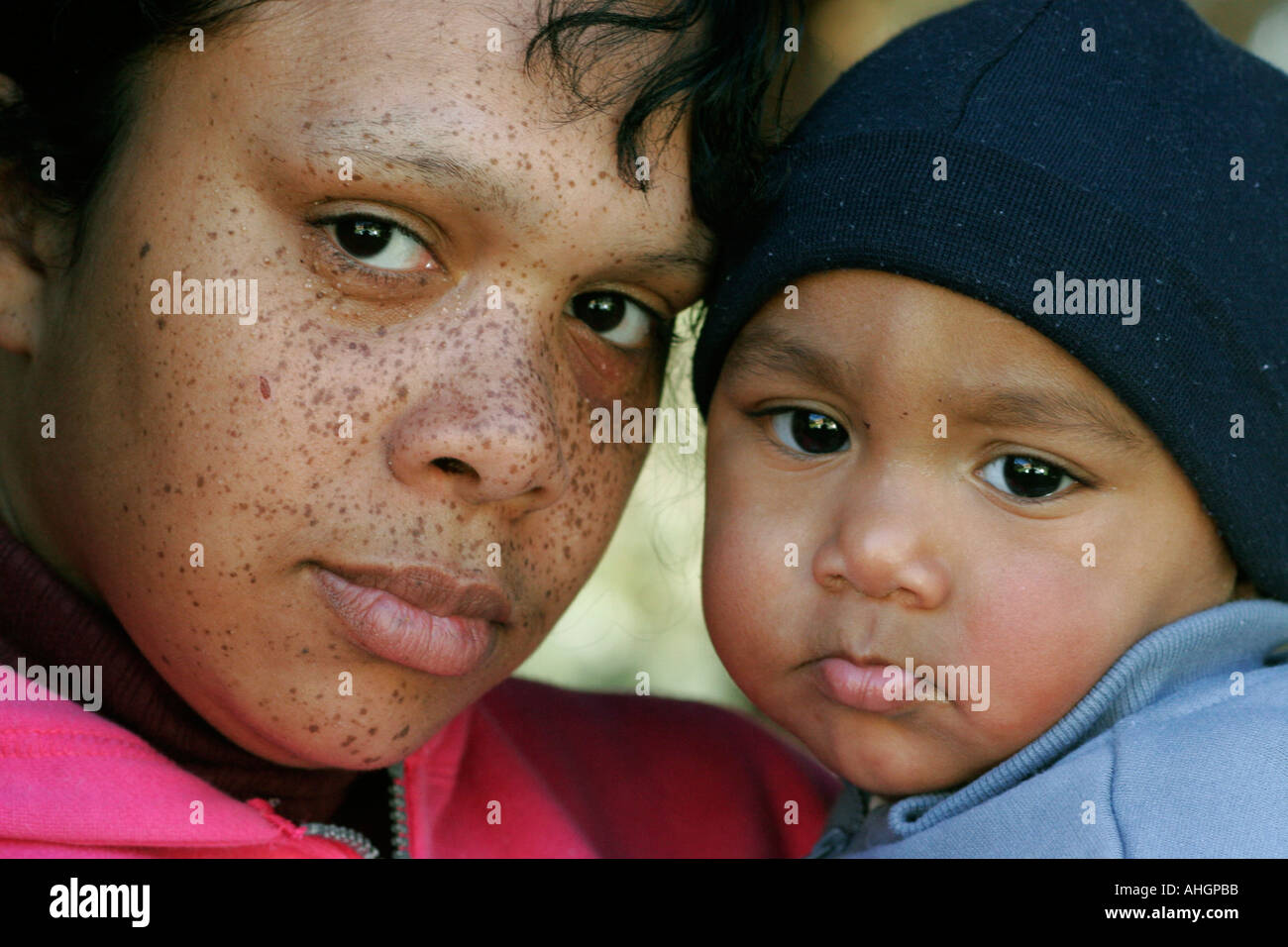 Portrait of modern aboriginal mother and son Stock Photo