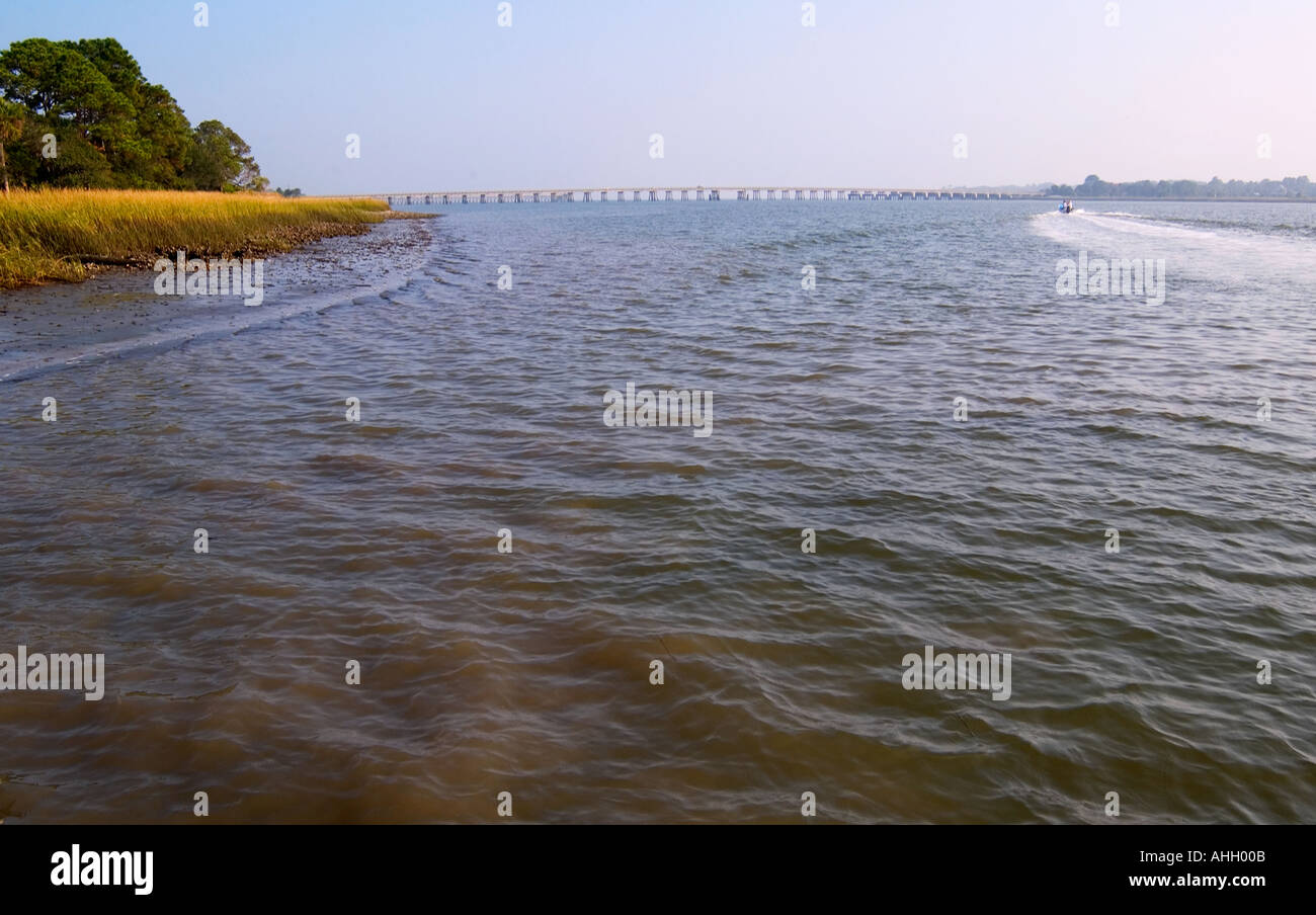 Port Royal Sound viewed from Russ Point Boat Landing in Beaufort South Carolina USA Stock Photo