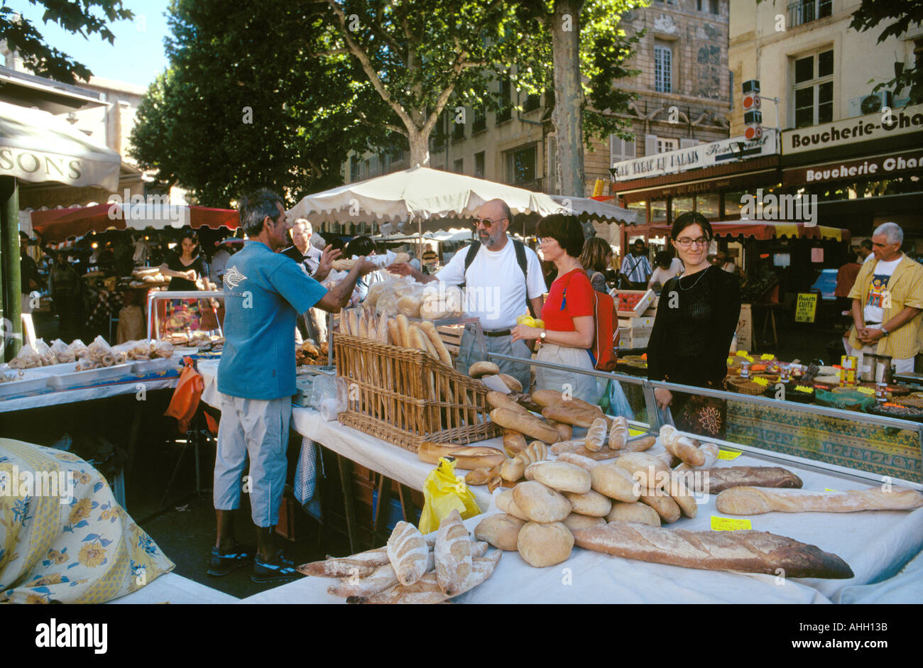 Fresh french bread at Aix Provence open air market Provence south France Stock Photo
