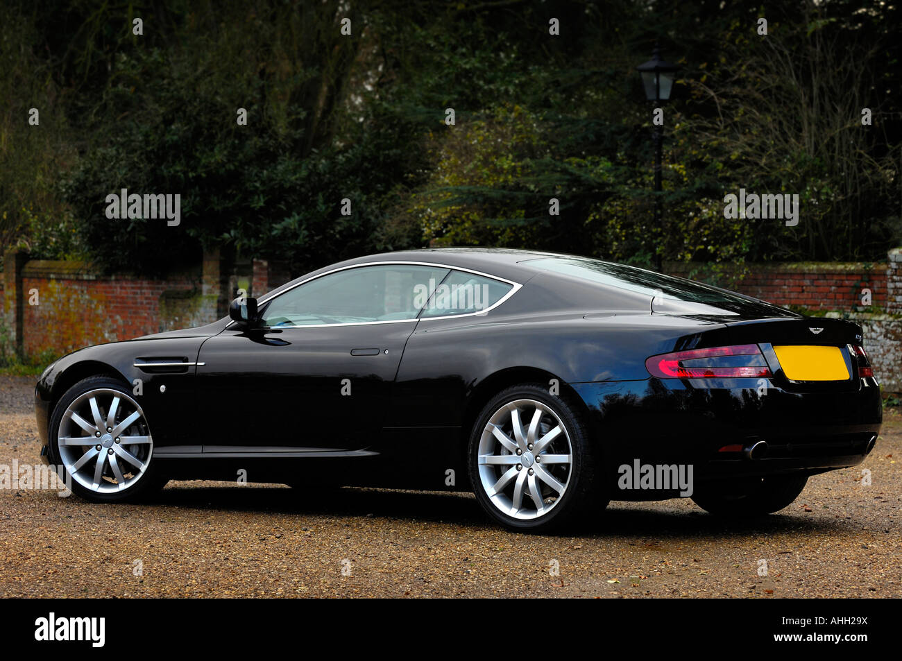 Aston Martin DB9 side view taken from the rear nearside Stock Photo