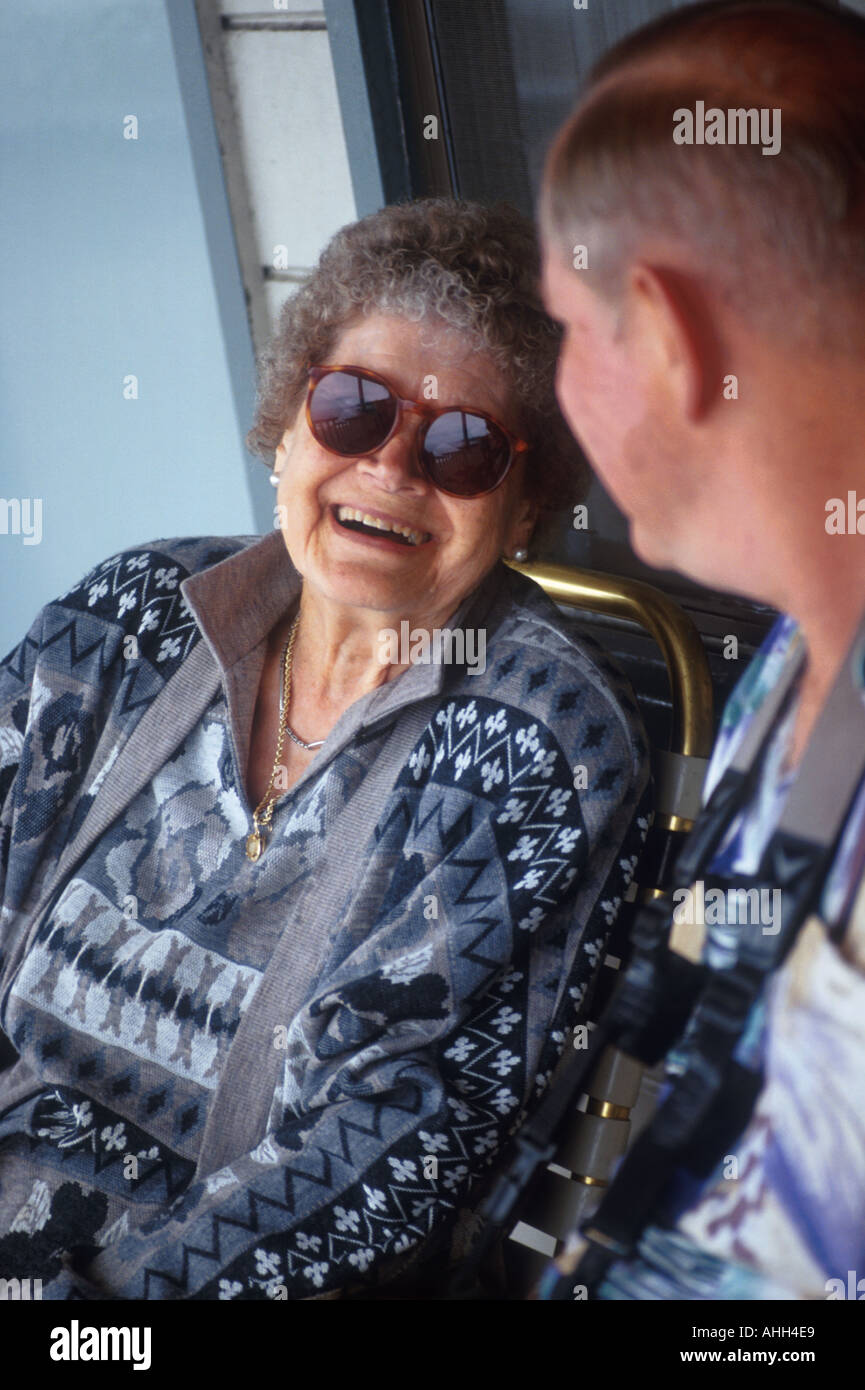Middle Aged Son with Elderly Mother relationship Stock Photo