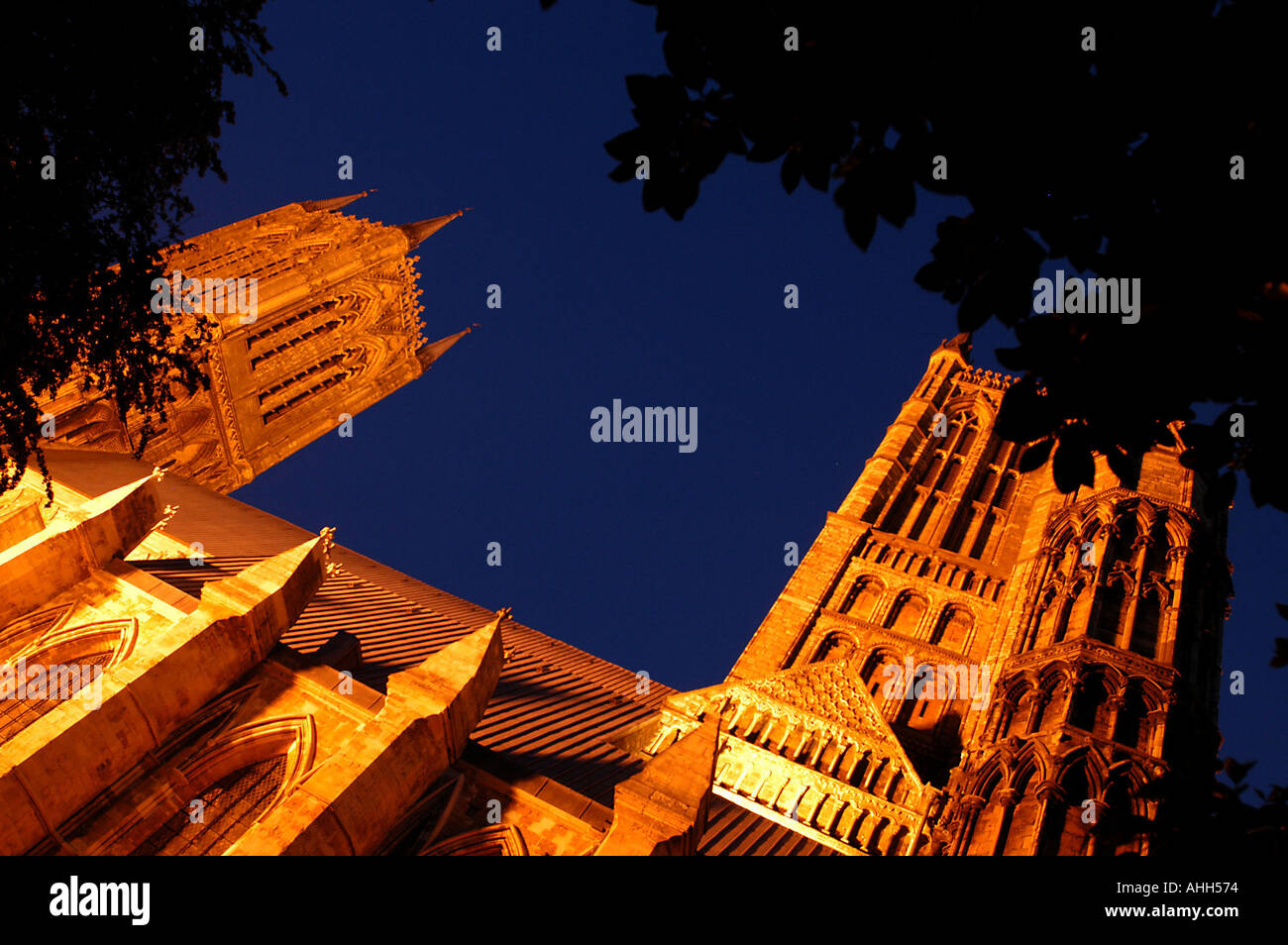Lincoln Cathedral at night, floodlit Stock Photo
