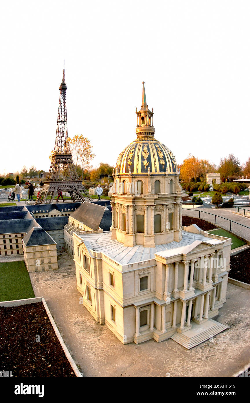 Elancourt, France 'France Miniature' 'Theme Park' Small Architectural Models of 'French Monuments' Invalides Dome 'Eiffel Tower', Stock Photo