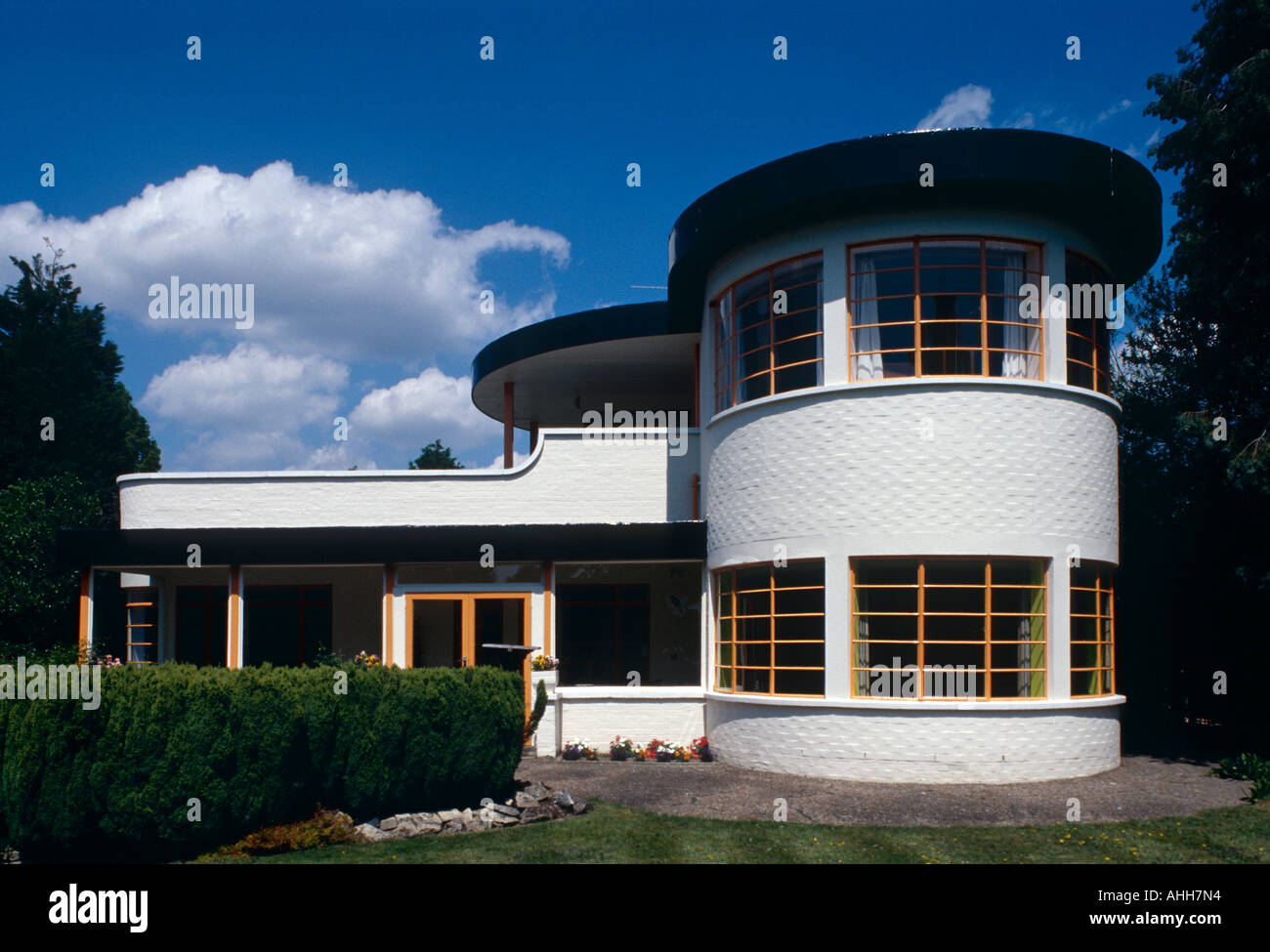 The Sun House in Cambridge UK. A grade 2 listed home in Art Deco style built in 1938 by Architects Mullet and Denton Smith Stock Photo