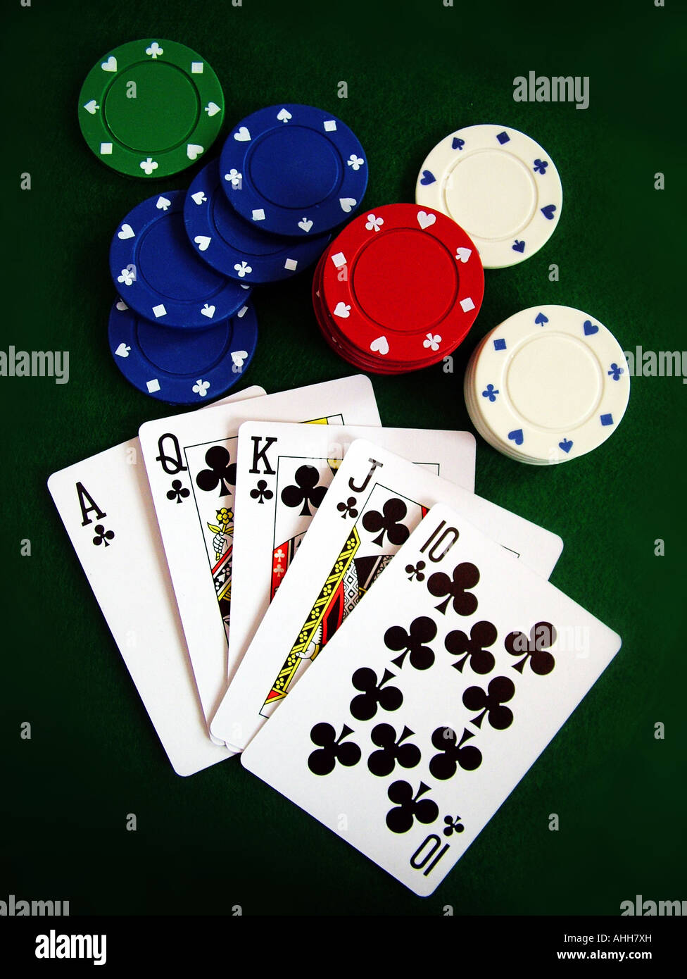 Black jack playing cards and poker chips Stock Photo Alamy