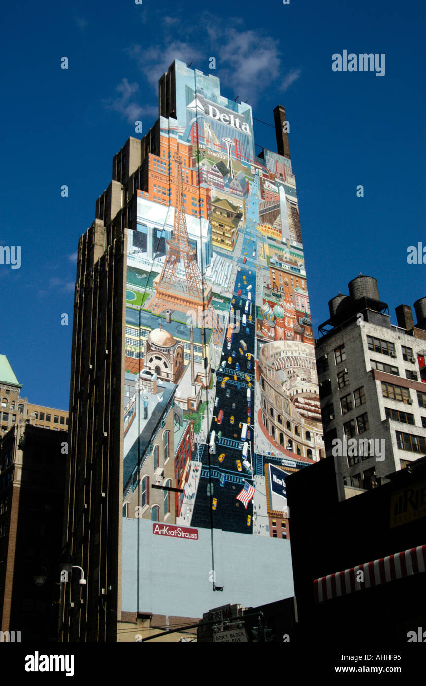 Mural on side of building, Manhattan New York City America USA Stock Photo