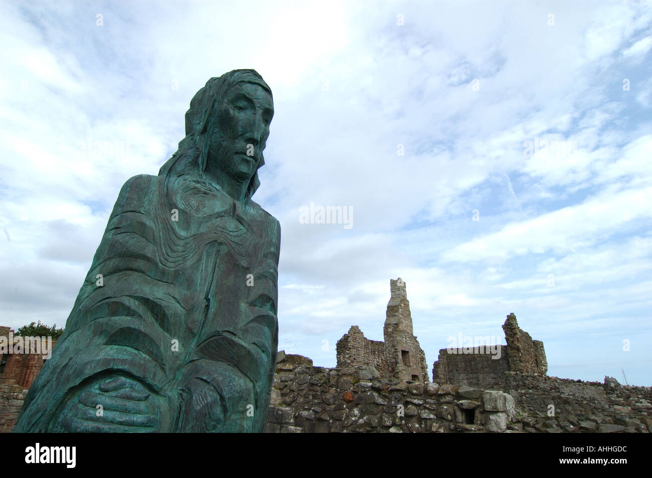 Statue of St Cuthbert in Lindisfarne Abbey Lindisfarne Stock Photo Alamy