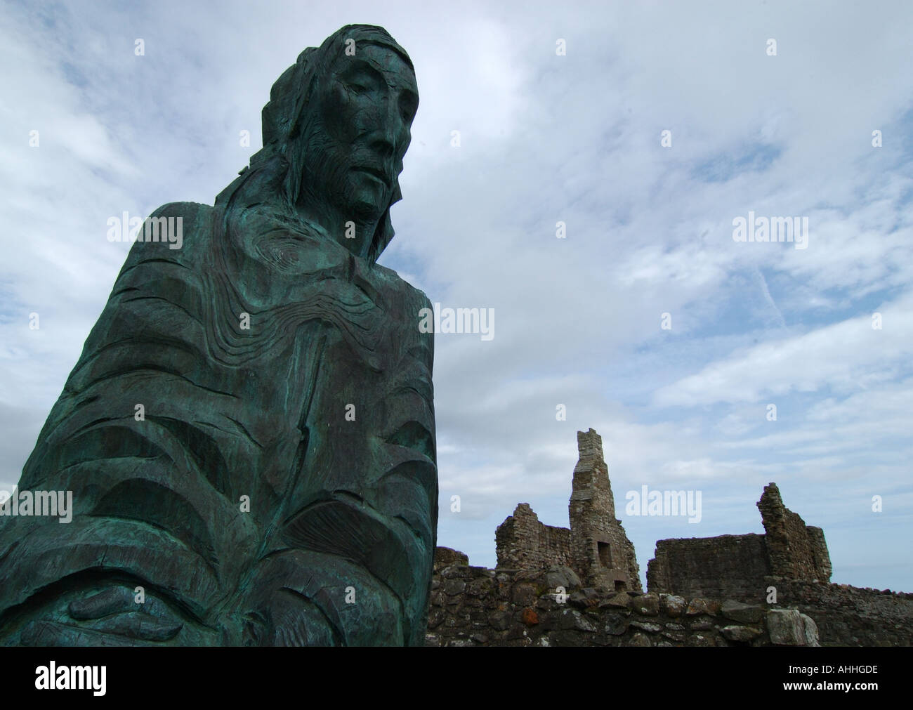 Statue of St Cuthbert in Lindisfarne Abbey Lindisfarne Stock Photo Alamy