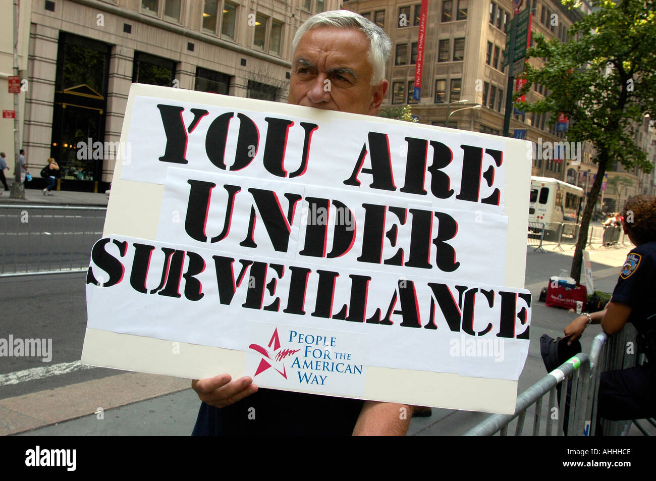 Several hundred activists rally in front of the New York Public Library calling for improvements in the Patriot Act not an expansion of the act s coverage Stock Photo