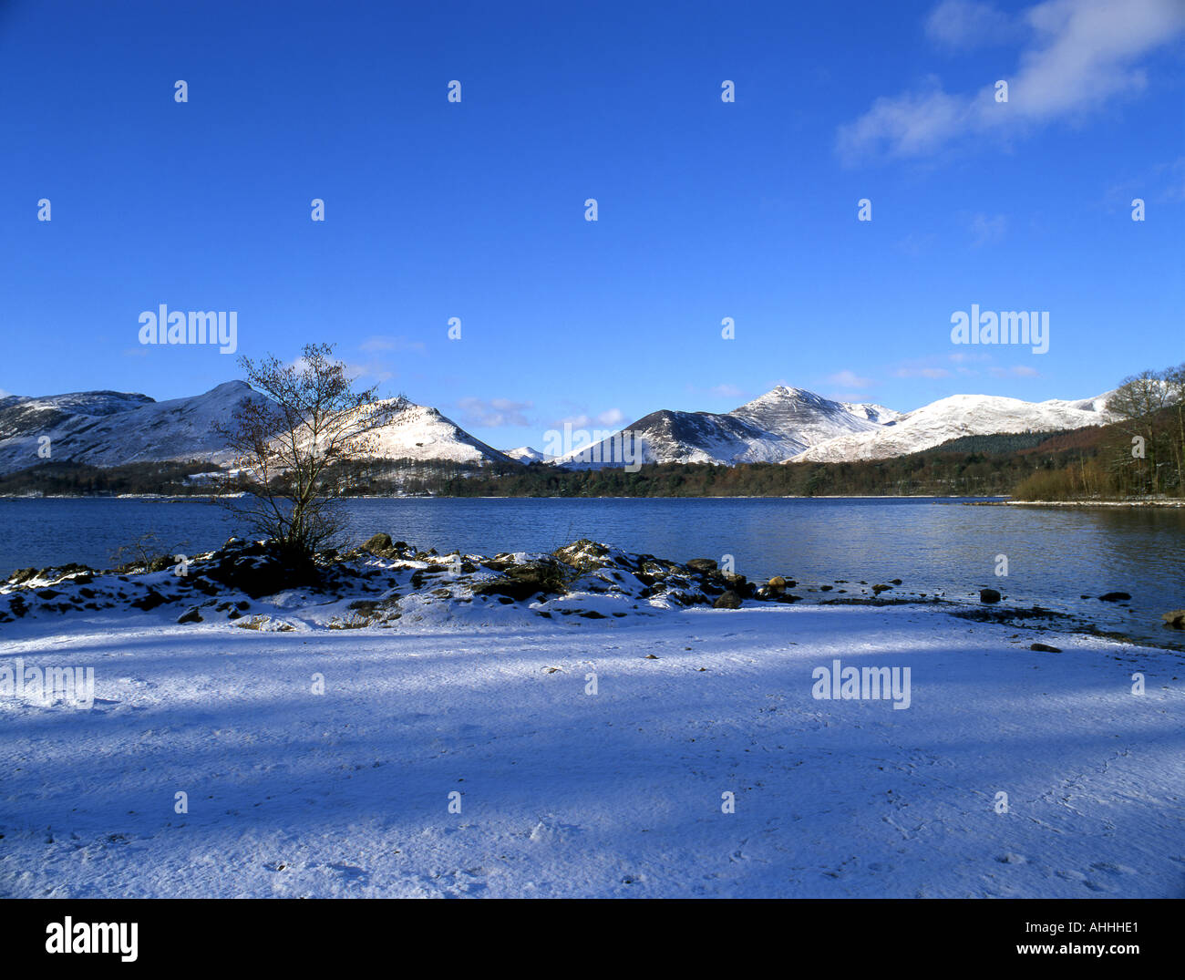 Snow Scene Derwent Cumbria Stock Photo