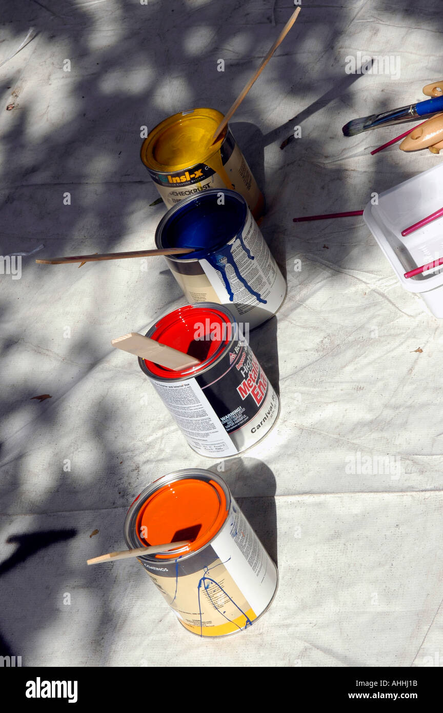 Cans of paint Stock Photo Alamy