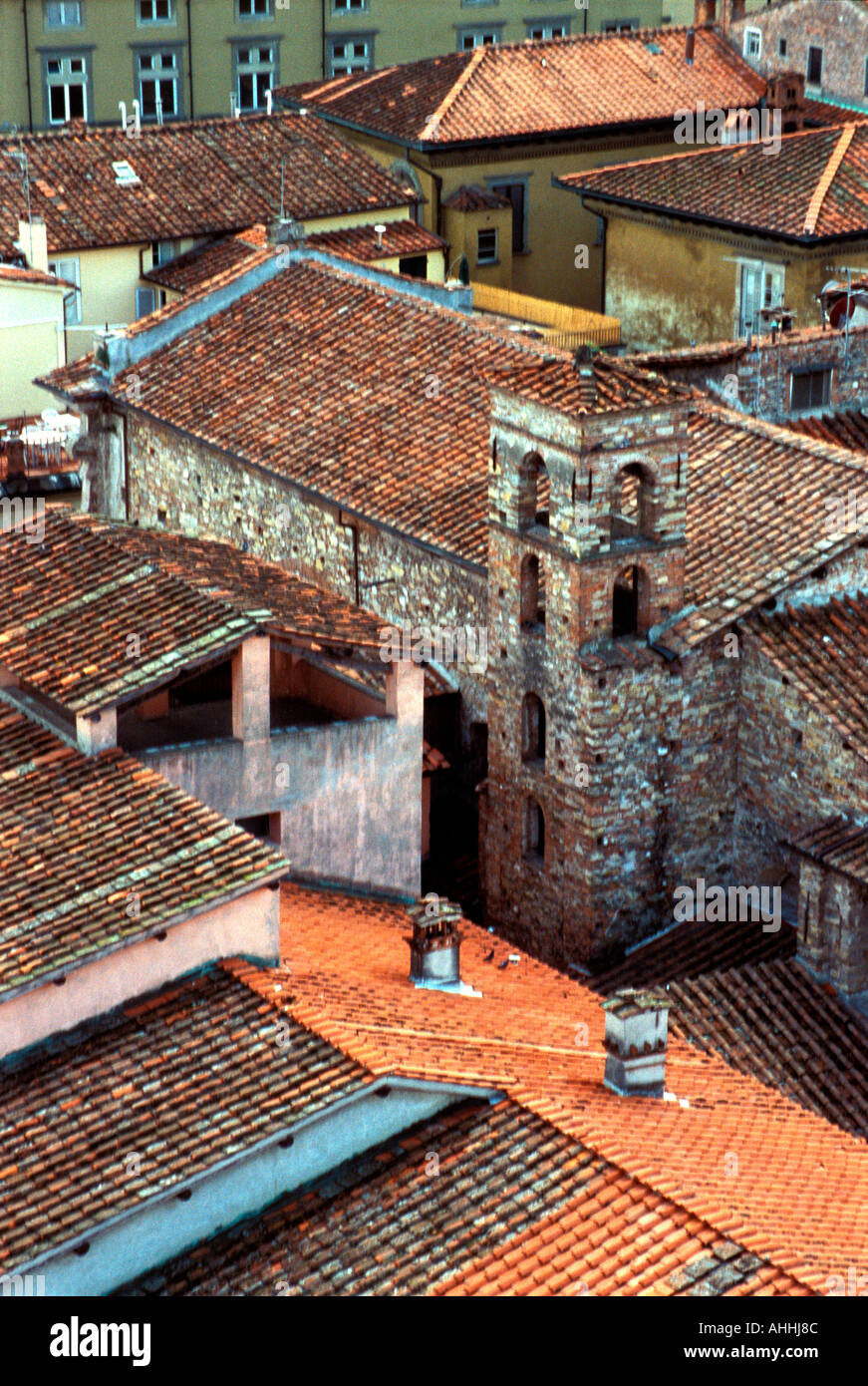 Pantiled rooftops from the Torre Guinigi, Lucca, Italy. Stock Photo