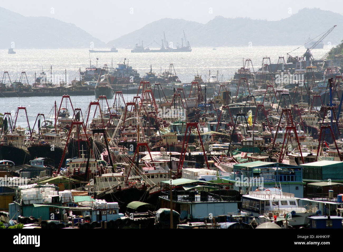 Many Fishing Boats and other Commercial Ships in Aberdeen, Hong Kong, China Stock Photo
